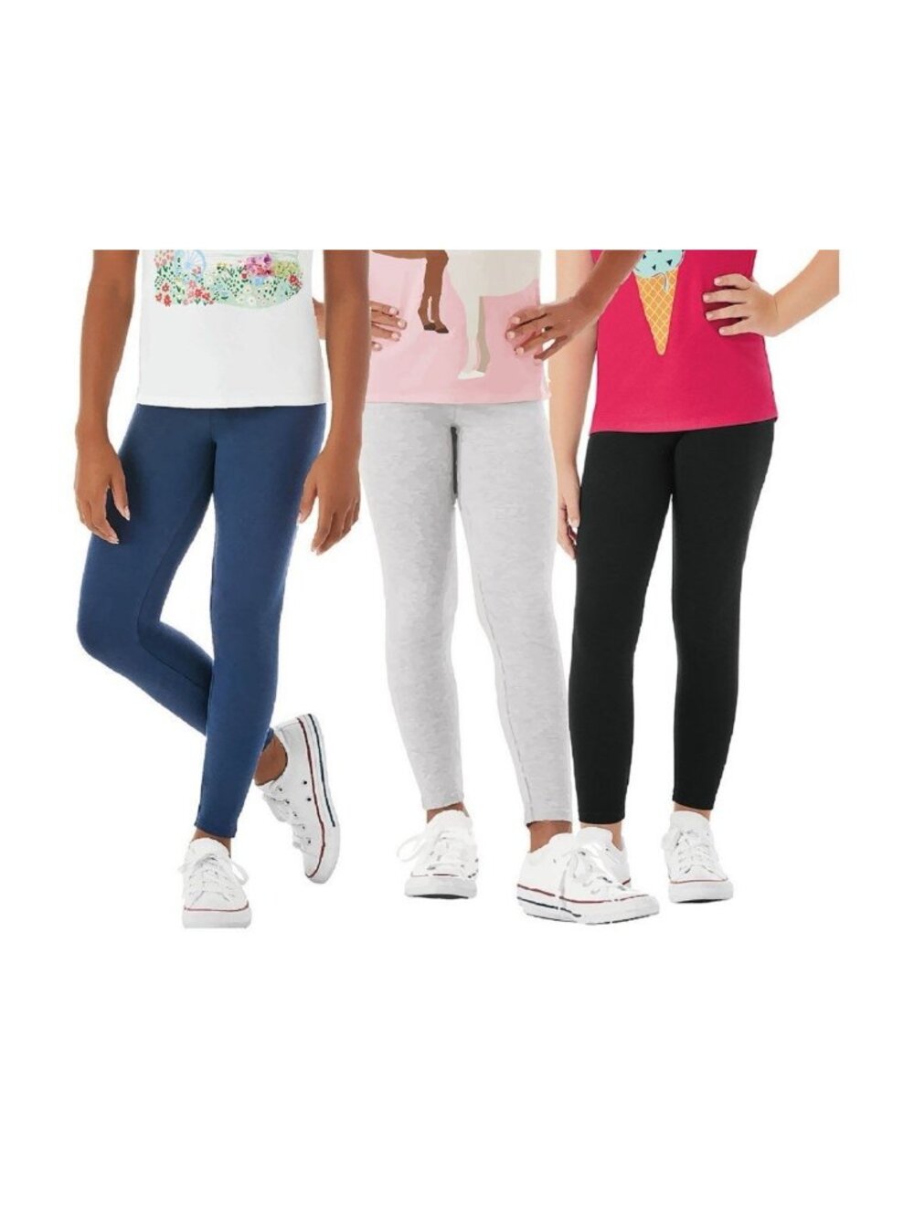 3 Pack Set Girls Favorite Leggings Black Navy Grey Everyday Stretch Pants M 7-8